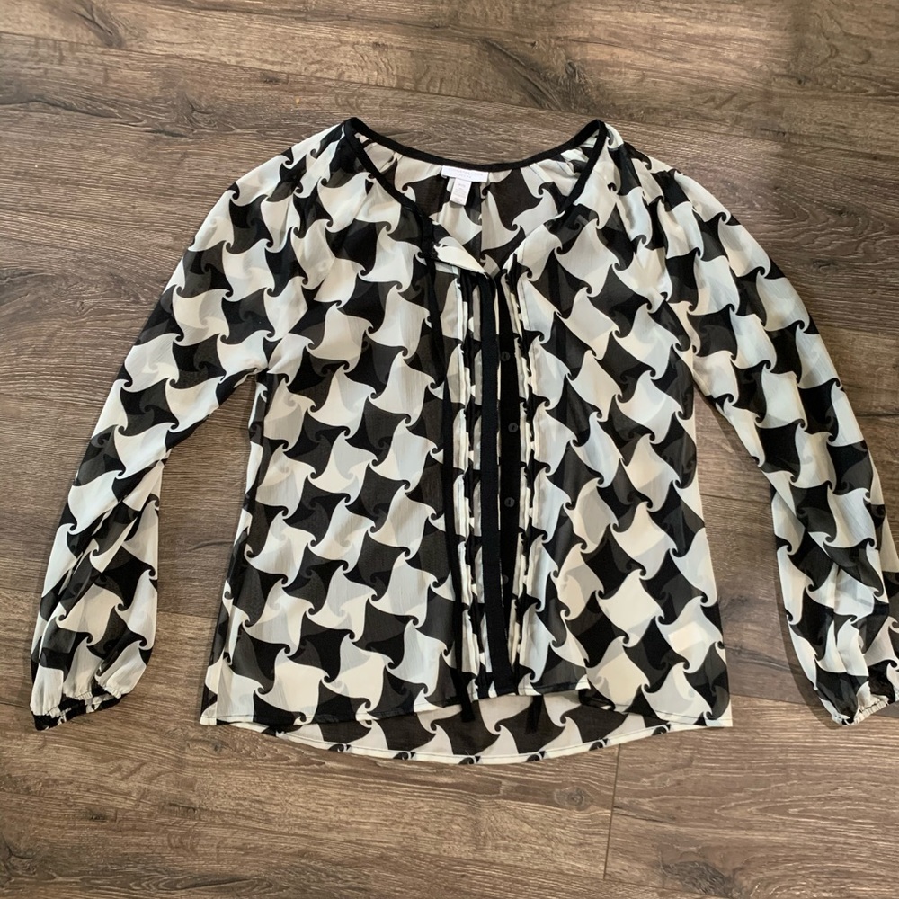 CHARTER CLUB Womens Black & White Petite Blouse